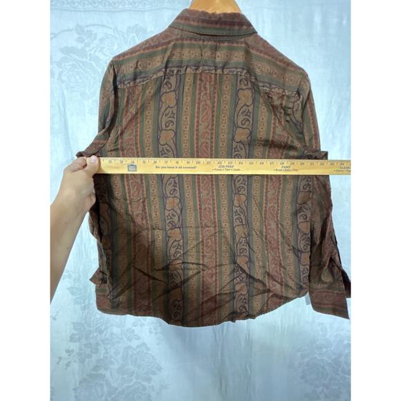 Ralph Lauren LRL Button Up Large Brown Paisley Striped Western Equestrian - Picture 8 of 9